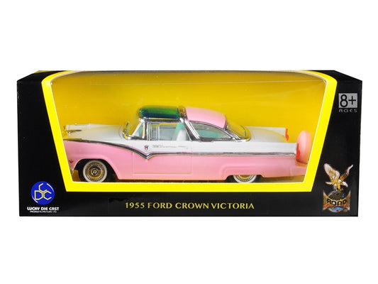 1955 Ford Crown Victoria Pink and White 1/43 Diecast Model Car by Road Signature