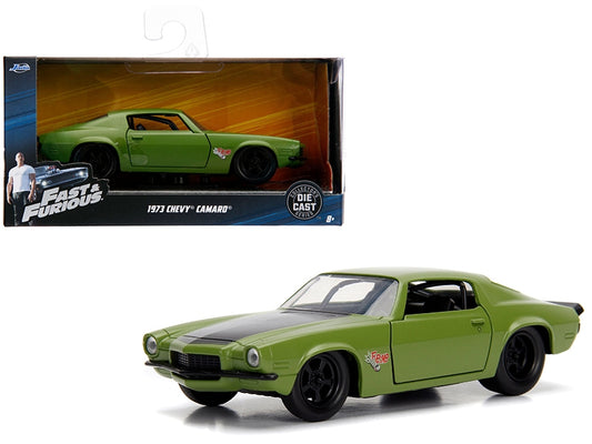 Dom's 1973 Chevrolet Camaro "F-Bomb" Matt Green with Black Hood Stripe "Fast & Furious" Movie 1/32 Diecast Model Car by Jada