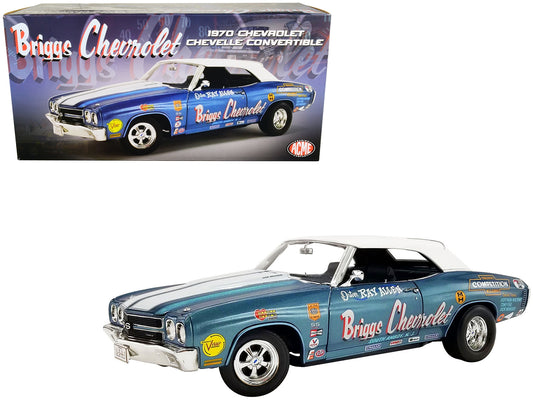 1970 Chevrolet Chevelle Convertible Blue Metallic with White Stripes "Briggs Chevrolet" Drag Car Limited Edition to 774 pieces Worldwide 1/18 Diecast Model Car by ACME