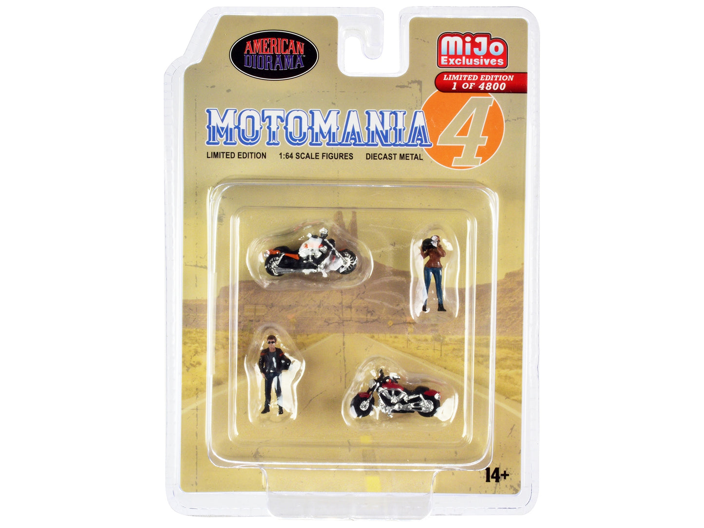 "Motomania 4" 4 piece Diecast Set (2 Figures and 2 Motorcycles) Limited Edition to 4800 pieces Worldwide 1/64 Scale Models by American Diorama