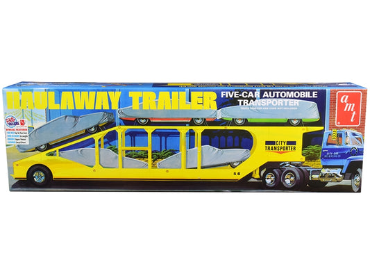 Skill 3 Model Kit Haulaway Trailer Five-Car Automobile Transporter 1/25 Scale Model by AMT