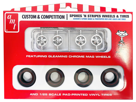 Skill 2 Model Kit "Spokes 'N Stripes" Wheels and Tires Set of 4 Pieces 1/25 Scale Model by AMT