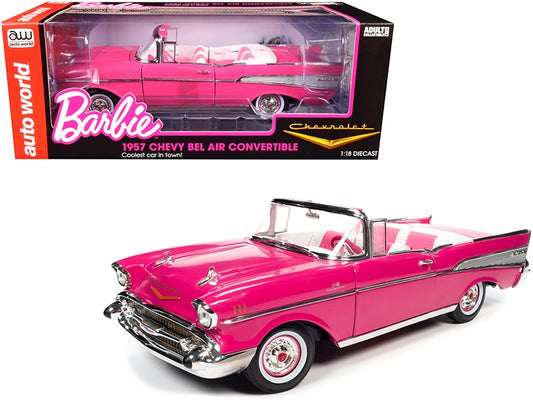 1957 Chevrolet Bel Air Convertible Pink "Barbie" "Silver Screen Machines" 1/18 Diecast Model Car by Auto World