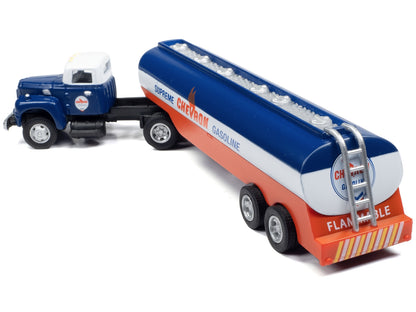 1954 IH R-190 Tractor Blue and White with Tanker Trailer "Chevron Supreme Gasoline" 1/87 (HO) Scale Model Truck by Classic Metal Works