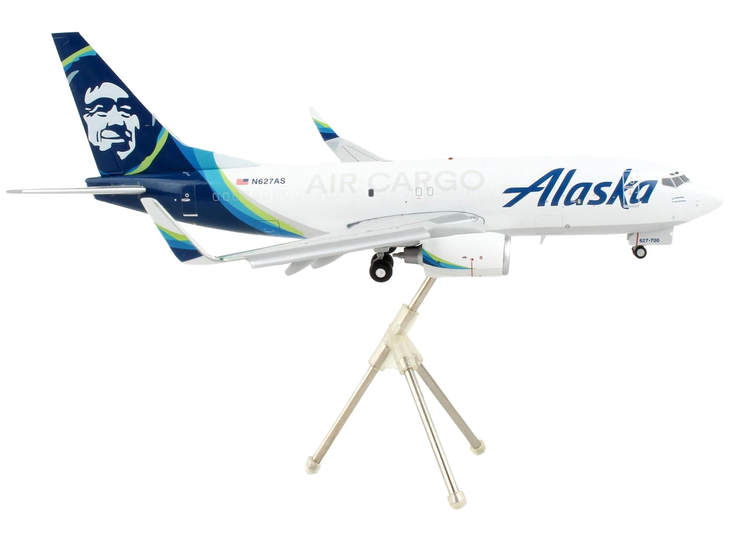 Boeing 737-700BDSF Commercial Aircraft with Flaps Down "Alaska Air Cargo" White with Blue Tail "Gemini 200" Series 1/200 Diecast Model Airplane by GeminiJets