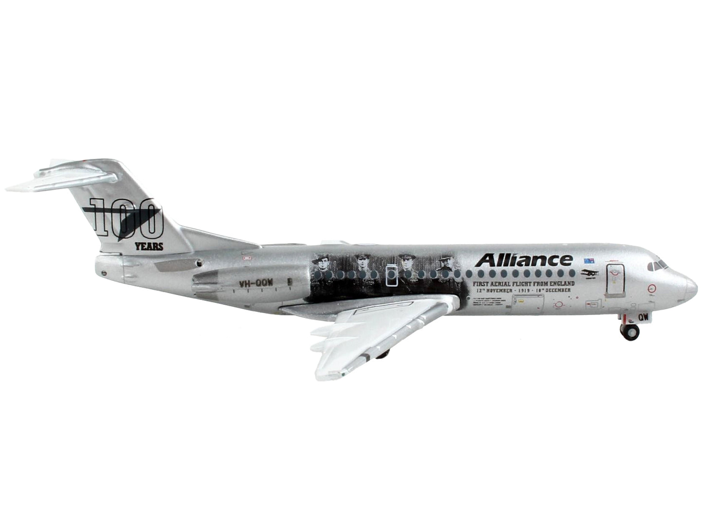 Fokker F70 Commercial Aircraft "Alliance Airlines - 100 Years First Flight from England" Silver Metallic 1/400 Diecast Model Airplane by GeminiJets