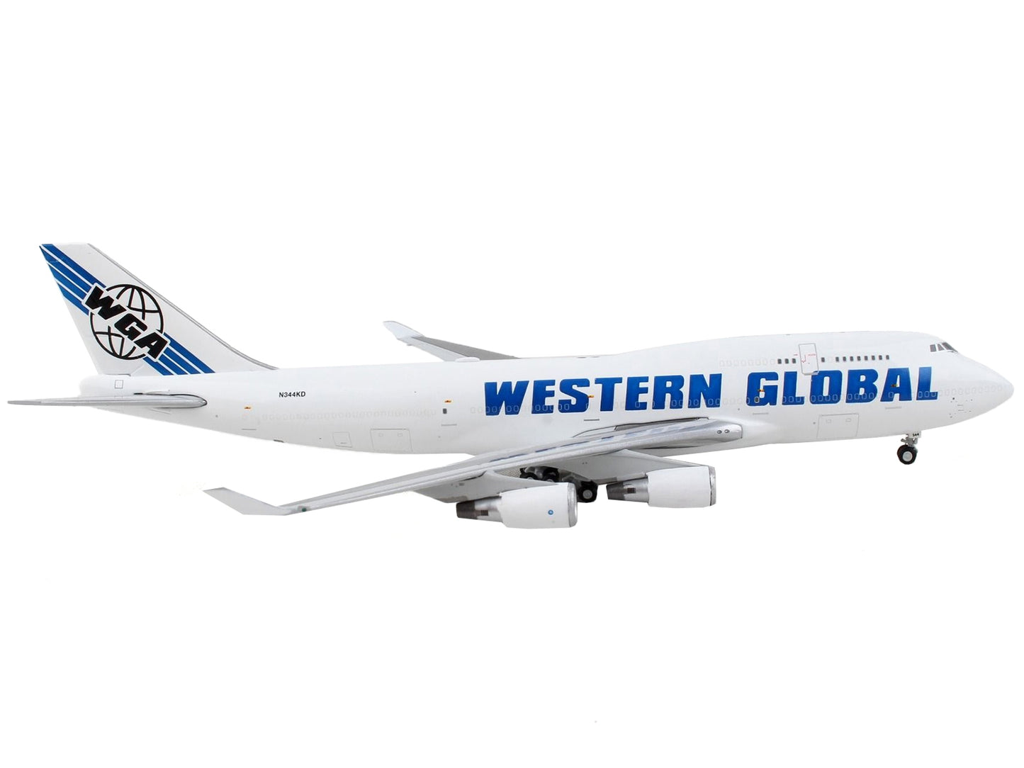 Boeing 747-400F Commercial Aircraft "Western Global" White with Blue Tail Stripes 1/400 Diecast Model Airplane by GeminiJets