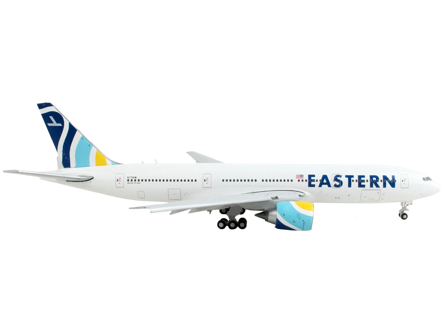 Boeing 777-200ER Commercial Aircraft with Flaps Down "Eastern Air Lines" White with Striped Tail 1/400 Diecast Model Airplane by GeminiJets