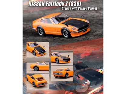 Nissan Fairlady Z (S30) RHD (Right Hand Drive) Orange with Carbon Hood 1/64 Diecast Model Car by Inno Models