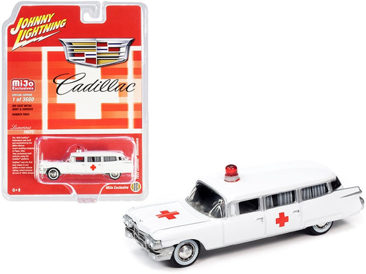 1959 Cadillac Ambulance White "Special Edition" Limited Edition to 3600 pieces Worldwide 1/64 Diecast Model Car by Johnny Lightning