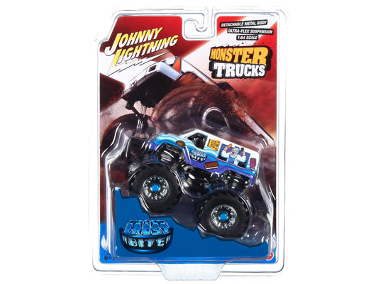 "Frost Bite" Monster Truck "I Scream You Scream" with Black Wheels and Driver Figure "Monster Trucks" Series 1/64 Diecast Model by Johnny Lightning