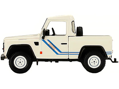 Land Rover Defender 90 Pickup Truck White with Blue Stripes Limited Edition to 3000 pieces Worldwide 1/64 Diecast Model Car by True Scale Miniatures