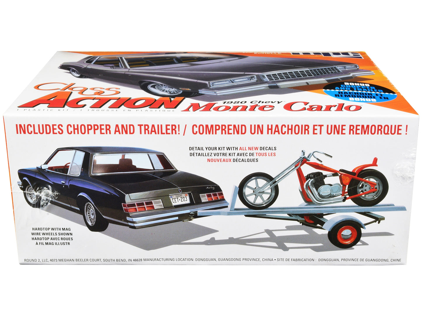 Skill 2 Model Kit 1980 Chevrolet Monte Carlo "Class Action" with Motorcycle and Trailer (Skill 2) 1/25 Scale Model Car by MPC