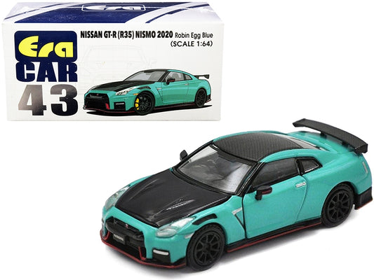 2020 Nissan GT-R (R35) Nismo RHD (Right Hand Drive) Robin Egg Blue and Carbon Black 1/64 Diecast Model Car by Era Car