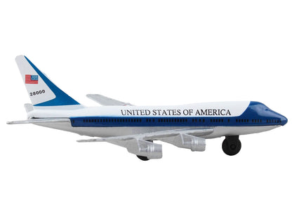 Boeing VC-25 Aircraft White and Blue "United States of America - Air Force One" with Runway 24 Sign Diecast Model Airplane by Runway24