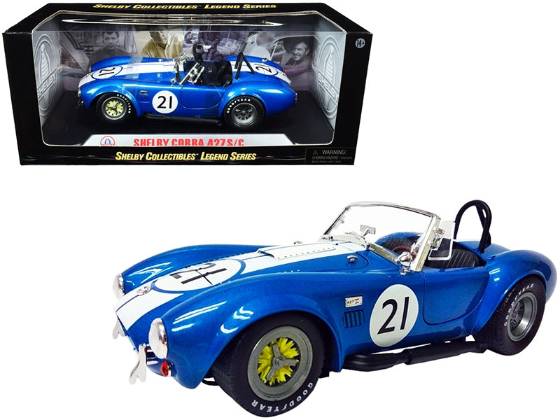 Shelby Cobra 427 S/C #21 Blue Metallic with White Stripes 1/18 Diecast Model Car by Shelby Collectibles