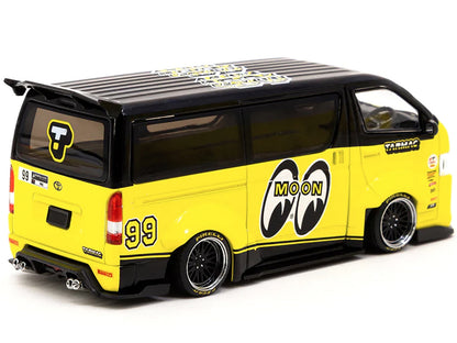 Toyota Hiace Widebody Van RHD (Right Hand Drive) #99 "Mooneyes Team Van" Yellow and Black with Graphics "Hobby43" 1/43 Diecast Model Car by Tarmac Works