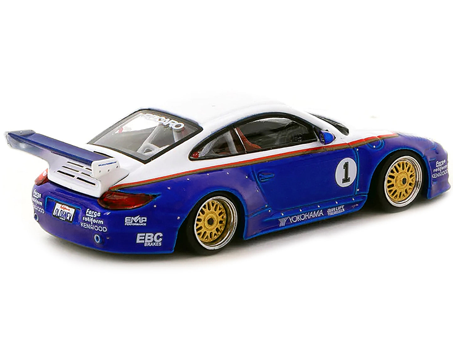 997 Old & New Body Kit #1 Blue Metallic and White with Stripes "Recaro" "Hobby64" Series 1/64 Diecast Model Car by Tarmac Works